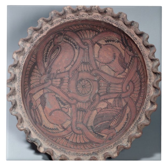 Azulejo De Cerâmica Copo cóptico, terracotta pintado com beiras dos (Frente)