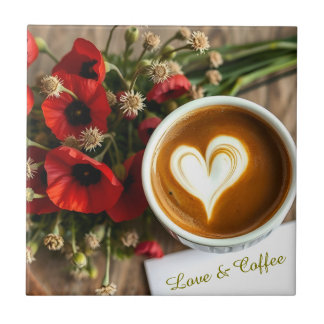 Azulejo De Cerâmica Copo de Amor & Café com Coração de Espuma Branca