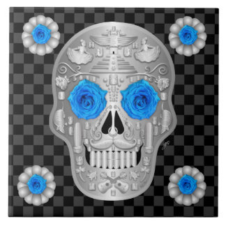 Azulejo De Cerâmica Copo para Bebida Chrome Calavera (Rosa Azul)