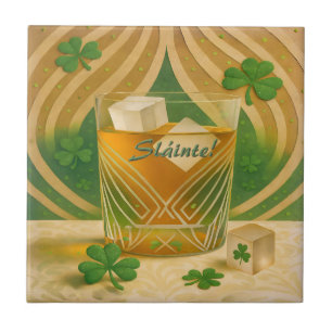 Azulejo De Cerâmica Copo para Uísque Irlandês Shamrocks "Sláinte!"