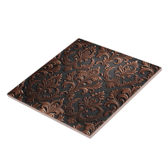 Azulejo De Cerâmica Copper brown and black floral seamless pattern (Lateral)