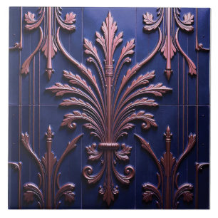 Azulejo De Cerâmica Copper Fleur sobre Índigo