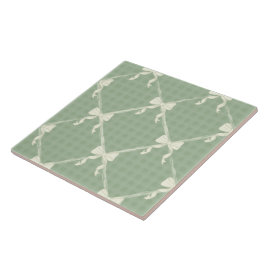Azulejo De Cerâmica Coquette Bows Gingham Pattern Cream Sage Green 