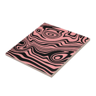 Azulejo De Cerâmica Cor Abstrato distorcida de preto e salmão - perso