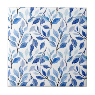 Azulejo De Cerâmica Cor Aquarela Folhas Onduladas Azul Mosaico Arte Re