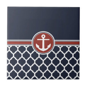 Azulejo De Cerâmica Cor Azul Branco Vermelho - Alça marroquina