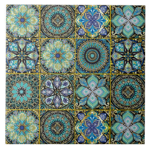 Azulejo De Cerâmica Cor Azul e Verde do Mediterrâneo com Acentos Amare