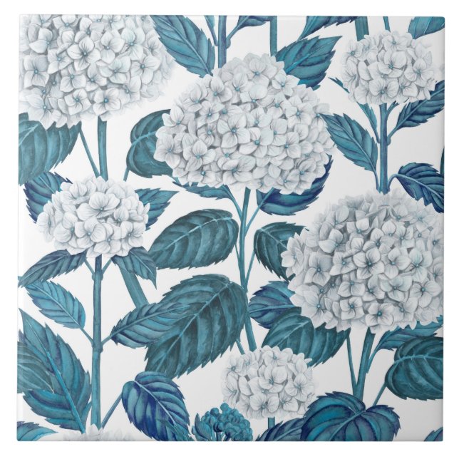 Azulejo De Cerâmica Cor da água da hidrangea branca (Frente)