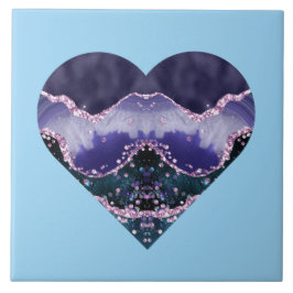 Azulejo De Cerâmica Cor d'água do Oceano Roxo Profundo Parece coração