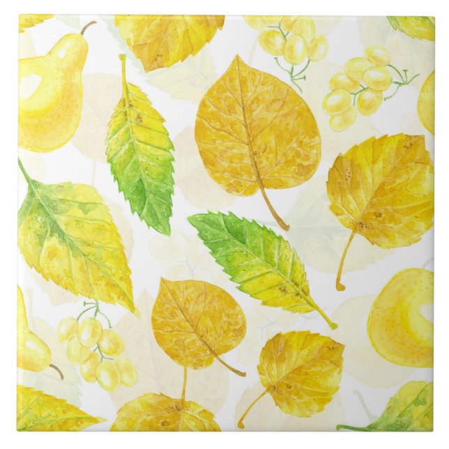 Azulejo De Cerâmica Cor d'água do padrão de outono (Frente)