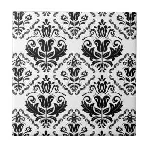 Azulejo De Cerâmica Cor damasco branca preta clássica - chique à mod