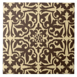 Azulejo De Cerâmica Cor damasco de Ikat - castanho chocolate e Tan
