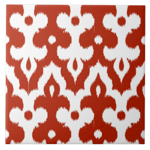 Azulejo De Cerâmica Cor damasco de Ikat do marroquino, vermelho escuro