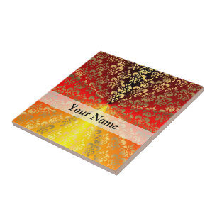 Azulejo De Cerâmica Cor damasco de laranja e ouro