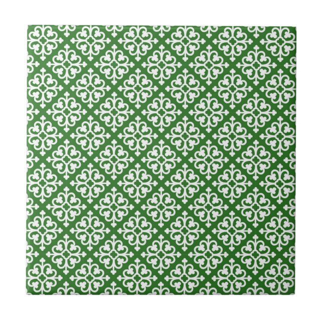 Azulejo De Cerâmica Cor damasco em verde (Frente)