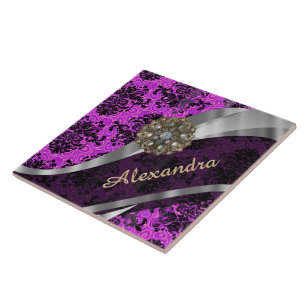 Azulejo De Cerâmica Cor damasco magenta magenta bonito personalizada