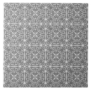 Azulejo De Cerâmica Cor damasco medieval, cinza prateada
