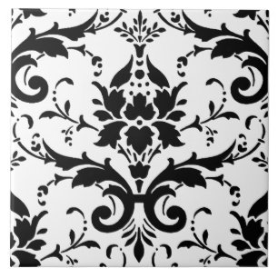 Azulejo De Cerâmica Cor damasco preto e branco