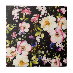 Azulejo De Cerâmica Cor-de-água Cor rosa Rosas amarelas pretas Fundo p