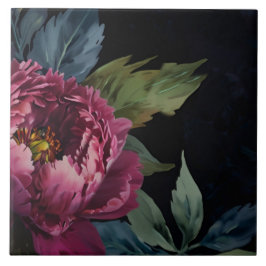 Azulejo De Cerâmica Cor de água floral rosa escura elegante