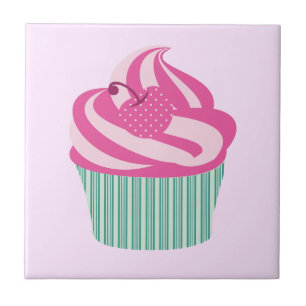 Azulejo De Cerâmica Cor-de-rosa-branca Pastel-rosa-Cupcake