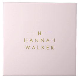 Azulejo De Cerâmica Cor-de-rosa-branco monograma | Elegante Dourado Mi