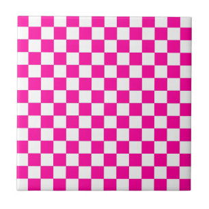 Azulejo De Cerâmica Cor-de-rosa e branco-neon verificados