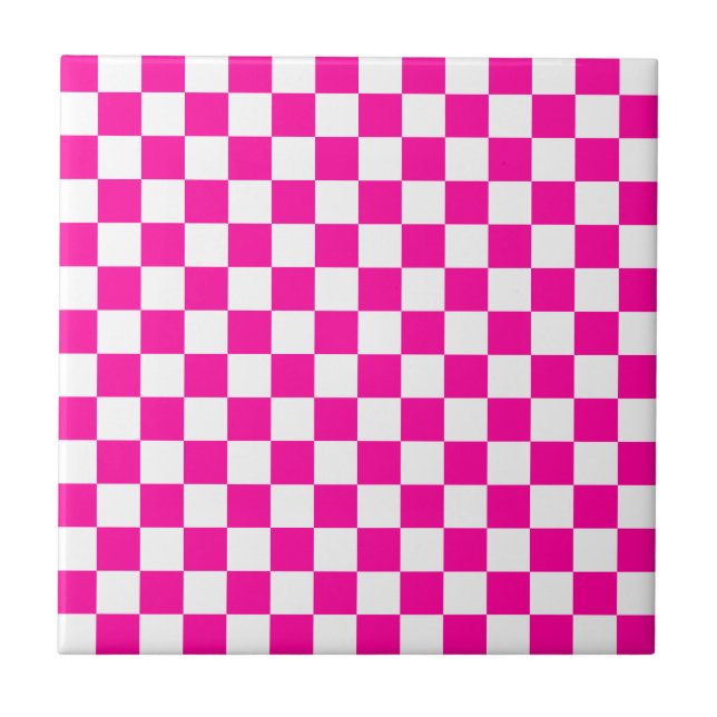 Azulejo De Cerâmica Cor-de-rosa e branco-neon verificados (Frente)
