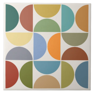 Azulejo De Cerâmica Cor dos semicírculos do MCM na Praça de Creme