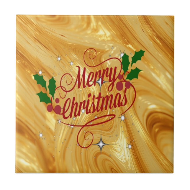 Azulejo De Cerâmica Cor dourada, Feliz Natal, (Frente)