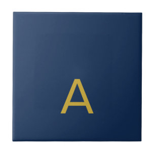 Azulejo De Cerâmica Cor Monograma Profissional Inicial em Dourado e Az