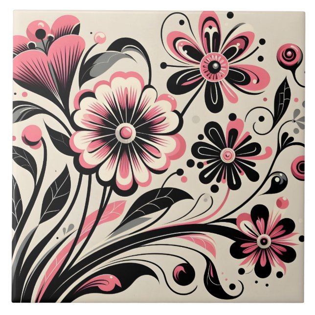Azulejo De Cerâmica Cor rosa-branca, pop (Frente)