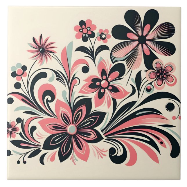 Azulejo De Cerâmica Cor rosa-branca, pop (Frente)