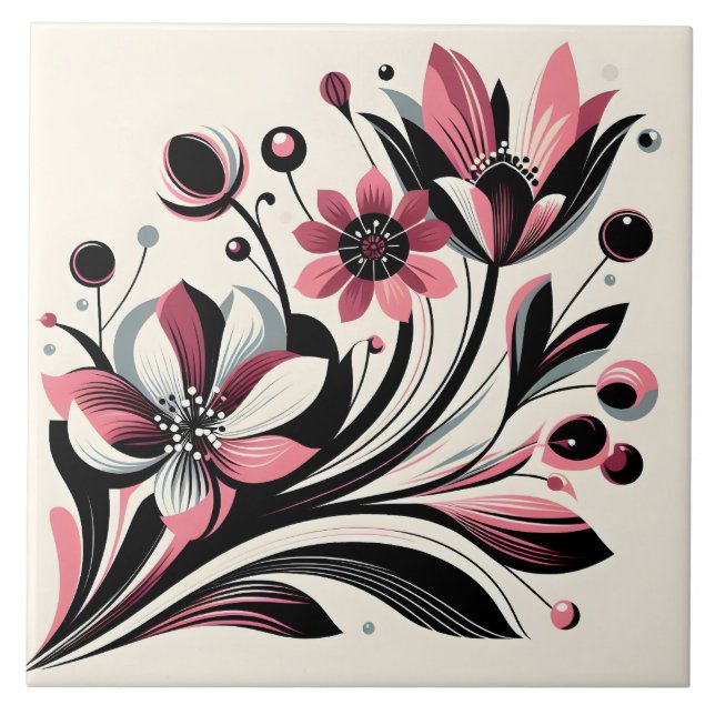 Azulejo De Cerâmica Cor rosa-branca, pop (Frente)