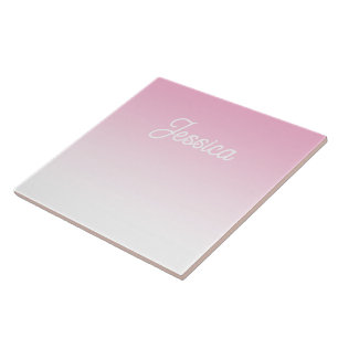 Azulejo De Cerâmica Cor Rosa Claro Ombre (Editável) & Seu Texto