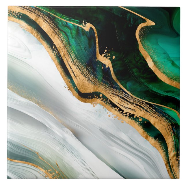 Azulejo De Cerâmica Cor verde-aquática e ouro (Frente)