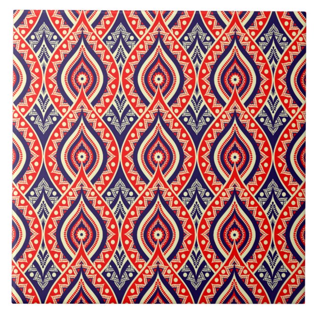 Azulejo De Cerâmica Cor vermelha-mágica Padrão floral indiano (Frente)