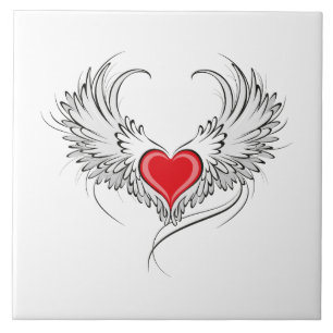 Azulejo De Cerâmica Coração Anjo Vermelho com asas
