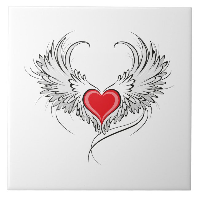 Azulejo De Cerâmica Coração Anjo Vermelho com asas (Frente)