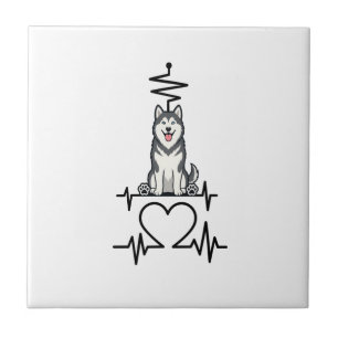 Azulejo De Cerâmica Coração Batendo Linha Coração Patas do Cão Malamut