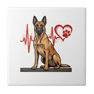 Azulejo De Cerâmica Coração Batendo Pata Coração de Cão Pastor Belga