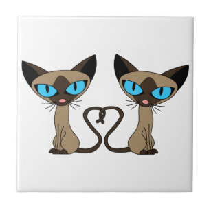 Azulejo De Cerâmica Coração bonito da cauda de gatos Siamese