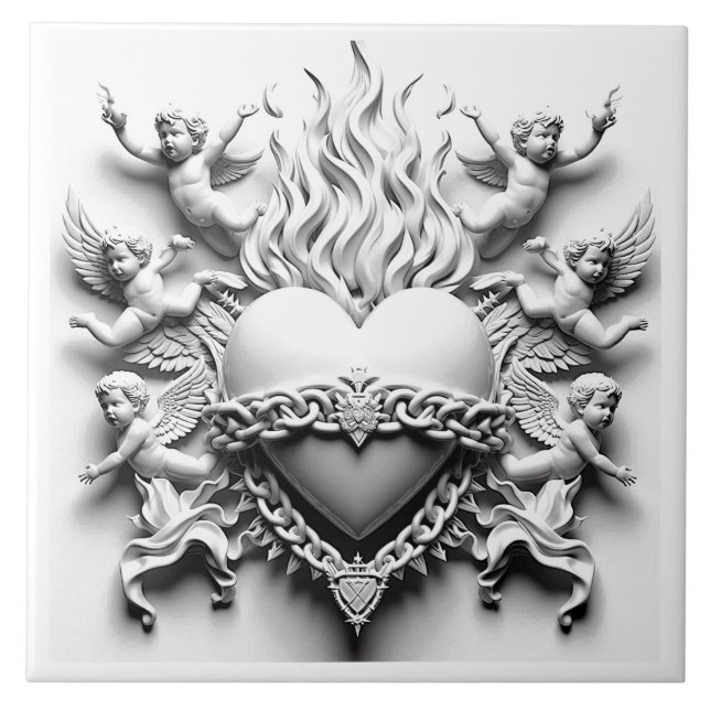 Azulejo De Cerâmica Coração Clássico + Cadeia (Frente)