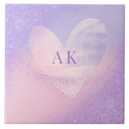 Azulejo De Cerâmica Coração com Gradiente Rosa Púrpura Monograma