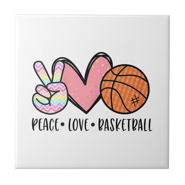 Azulejo De Cerâmica Coração de Basquete Peace Love para Mulheres Adole (Frente)