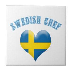 Azulejo De Cerâmica Coração de Chef Sueco Formata Bandeira de Suecia