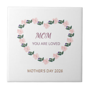 Azulejo De Cerâmica Coração de Peônias Mensagem de Amor da Mamãe