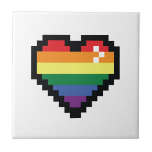 Azulejo De Cerâmica Coração de Pixel Arco-Íris