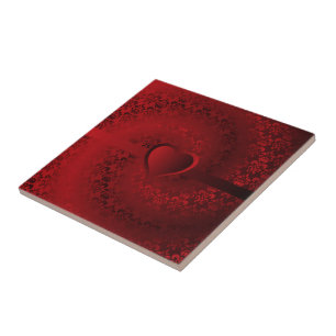 Azulejo De Cerâmica Coração do damasco vermelho