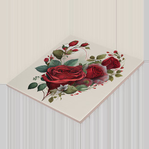 Azulejo De Cerâmica Coração e Rosas Vermelhas